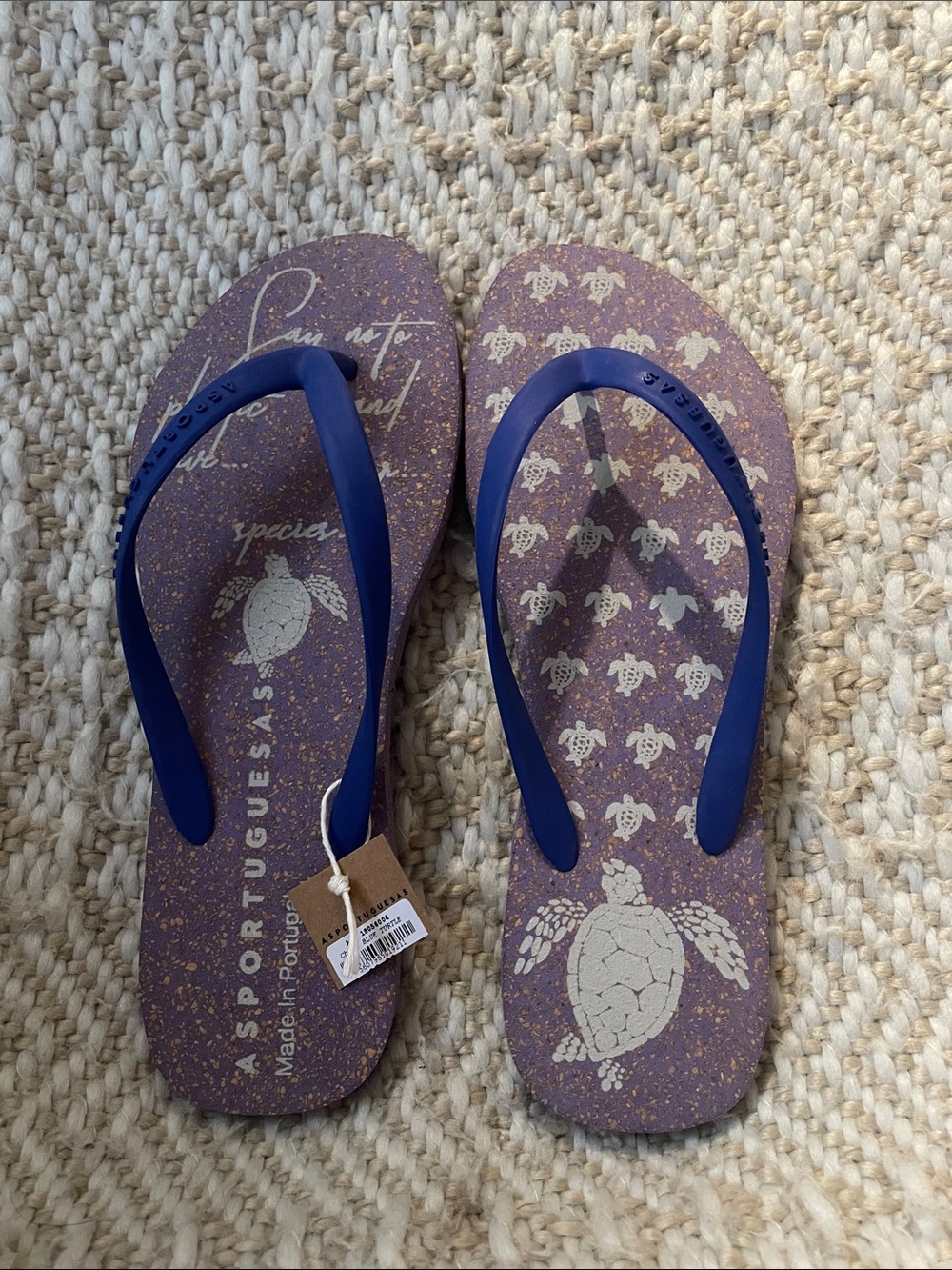 ASPortuguese Purple Turtle Print Flip Flops - Women's